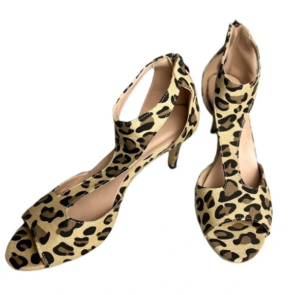 Leopard Print Heels Strappy Sandals Women’s Size 9.5 - Picture 4 of 12